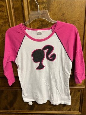 MAC Cosmetics White Tee with Pink Raglan Sleeve MAC Loves Barbie
